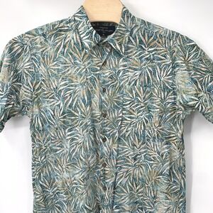 Pete Huntington Shirt Mens XL Teal Botanical Batik Handcrafted Cotton Button Up
